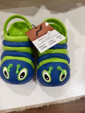 NOR Kids Blue and Lime Green Bug Clog Sandals